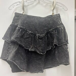 Women's Black Ruffle Denim Shorts